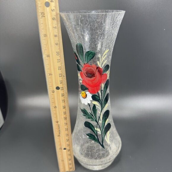 Vintage Tall Art Glass Vase Clear Crackle Glass Vessel Vase With Floral Pattern - Picture 5 of 14